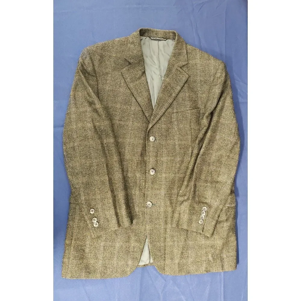 Made In Canada Jack‎ Victor Mens Sport Coat 43R Brown Wondowpane Tweed Jacket
